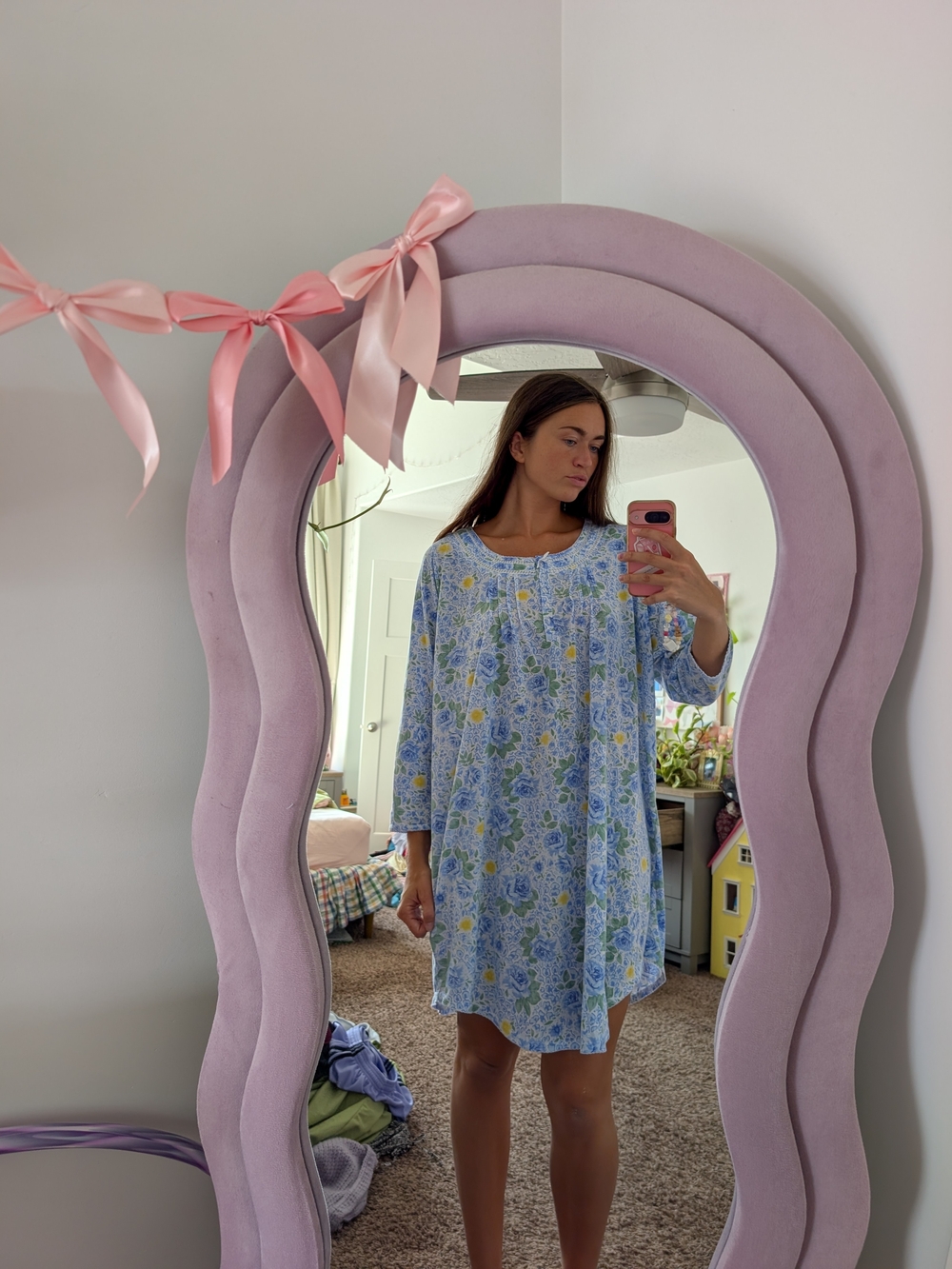 Floral Cotton Nightdress - Blue